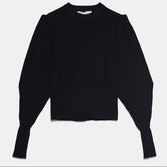 ZARA Women’s Black Ribbed Sweater With Balloon Sleeves 
Fitted - Size M - Picture 2 of 5